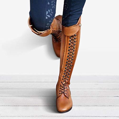 Botas Altas Para Mujer Botas De Estilo Militar Medio De Moda Zapatos De Mujer De Hebilla De Cuero Artificial Botas De Cordones Y Rodilleras Vintage Para Mujer Botas De Martin Wyxhkj