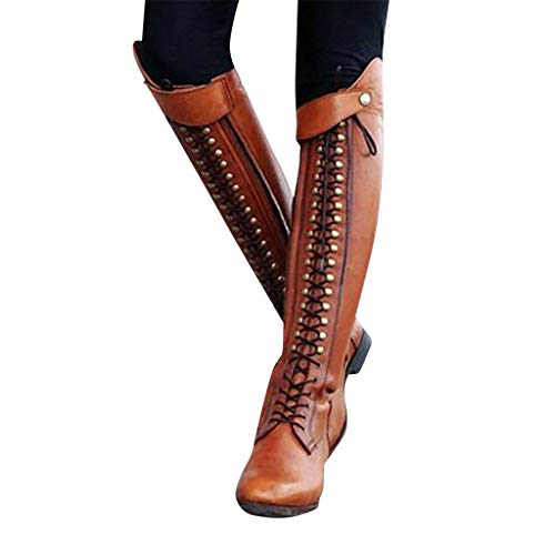 Botas Altas Para Mujer Botas De Estilo Militar Medio De Moda Zapatos De Mujer De Hebilla De Cuero Artificial Botas De Cordones Y Rodilleras Vintage Para Mujer Botas De Martin Wyxhkj