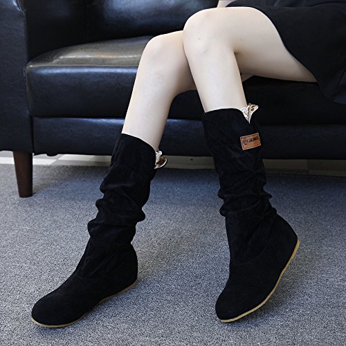 Botas Alto Invierno Mujeres, LANSKIRT Mujer Botas Altas hasta la Rodilla Bota de Tacón Plano Zapatos de Otoño Invierno Zapatos Planos