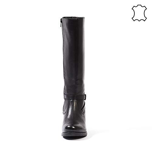 Botas con tacón en Piel para Gemelos Anchos - Modelo Lily (Negro, Numeric_39)
