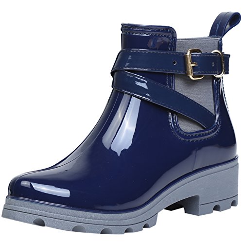 Botas de Agua Bota de Goma Mujer Impermeable lluvia Zapatos Tobillo Casual Calzado, Azul 41