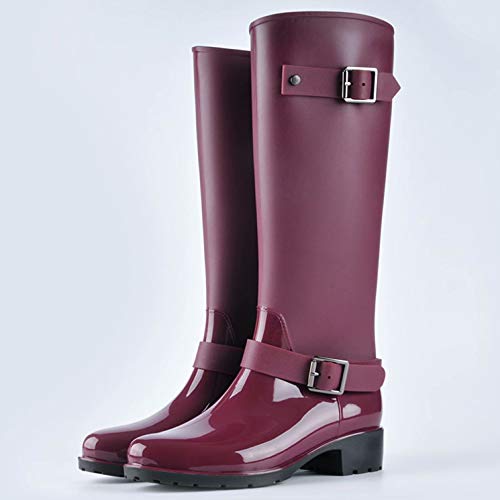 Botas de Agua Mujer Lluvia Altas Impermeable Forradas Invierno Niña Goma Wellington Boots(Rojo,talla37)