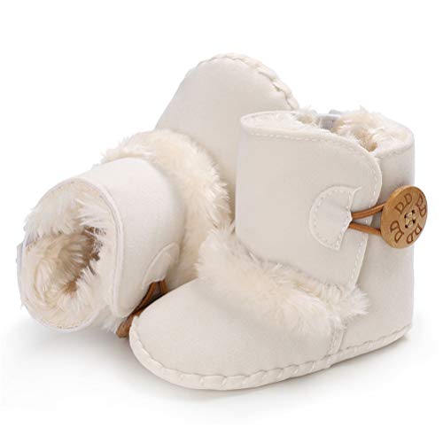 Botas de Bebés Unisexo Zapatos Primeros Pasos Invierno Soft Sole Botas Suaves de Nieve de Suela 0-18 Meses (0-6 Meses, Blanco, Tamaño de Etiqueta 11)