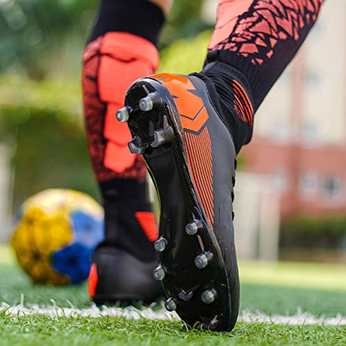 Botas de Fútbol de los Hombres de Niño de Alta Parte Superior de Calcetín de Pinchos de Fútbol Zapatos de Fútbol de Niños Tacos de Entrenamiento Profesional, color Negro, talla 39 EU