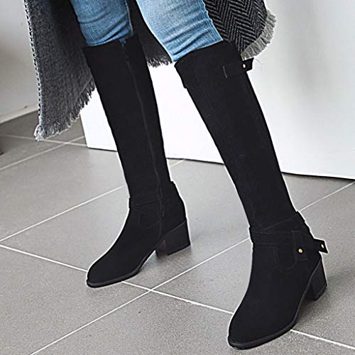 Botas de Gamuza para Mujer Botas de Cabeza Redonda Zapatos de Barril Largo de Gran tamaño Invierno Rebajas Altas Tacon Planas cuña Piel Negras Media caña Sexy