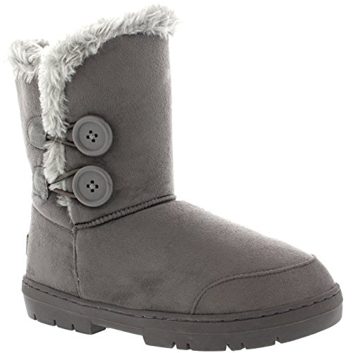 Botas de invierno con doble botón, impermeables, para mujer, color Gris, talla 43 EU