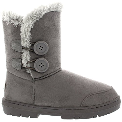 Botas de invierno con doble botón, impermeables, para mujer, color Gris, talla 43 EU