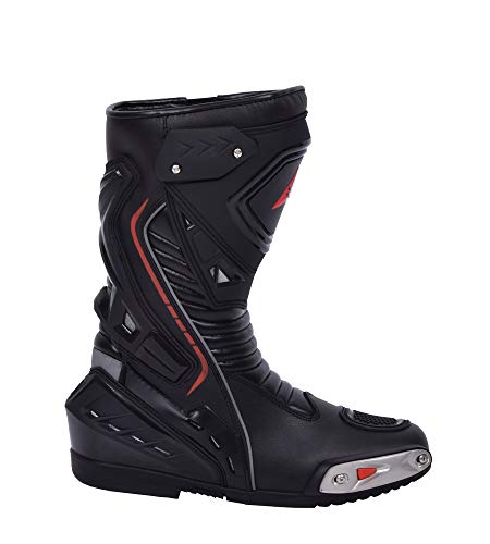 Botas de Moto Hombre, Botas de Cuero Deportivas, Impermeables, de Cuero, Protectores rígidos Integrados estables, con protección de Tobillo, Negro - 44