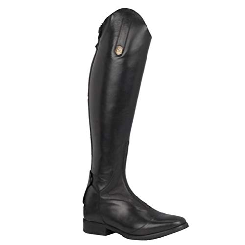 Botas de Motociclista de Mujer Botas de Montar a Caballo de Jinete Alto de Rodilla Otoño Invierno Cremallera de montaña Punta Redonda Bloque de tacón Botas ecuestres Mujer