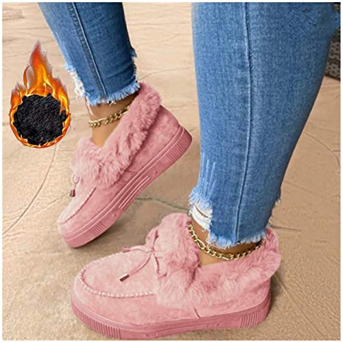 Botas de Mujer 2020 Otoño Invierno Goma Encaje Forro de Piel Punta Redonda Botas de Nieve Zapatos de Trabajo Formal Calzado Antideslizante Ligero Botines Que Caminan