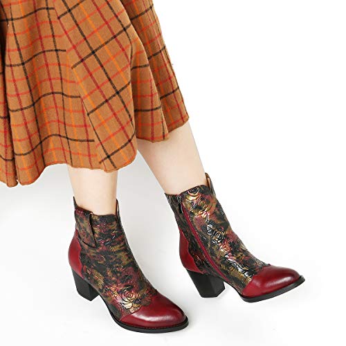 Botas de Mujer Camfosy de caña Corta con tacón, de Piel, con Estampado de Rosa, Antideslizantes, cómodas, cálidas, para Invierno, Bonitas Flores, decoración para Novia