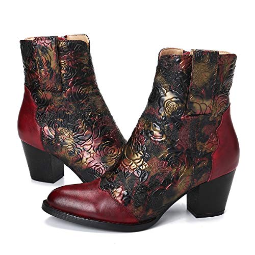 Botas de Mujer Camfosy de caña Corta con tacón, de Piel, con Estampado de Rosa, Antideslizantes, cómodas, cálidas, para Invierno, Bonitas Flores, decoración para Novia