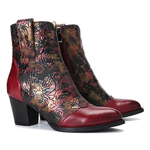 Botas de Mujer Camfosy de caña Corta con tacón, de Piel, con Estampado de Rosa, Antideslizantes, cómodas, cálidas, para Invierno, Bonitas Flores, decoración para Novia