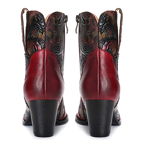 Botas de Mujer Camfosy de caña Corta con tacón, de Piel, con Estampado de Rosa, Antideslizantes, cómodas, cálidas, para Invierno, Bonitas Flores, decoración para Novia