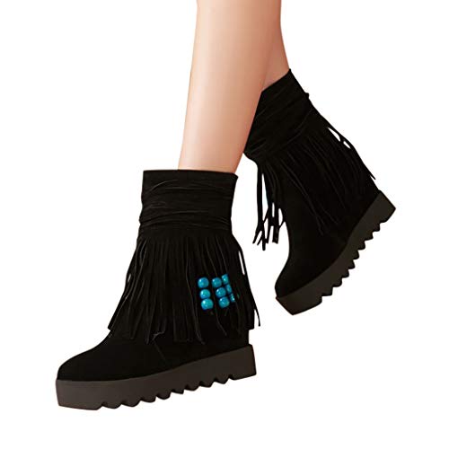 Botas de Mujer Invierno Plataforma Cuña Interior PAOLIAN Botines Bajas Caña Otoño Botas Mujer Tobillo Terciopelo Baratas Zapatos de Mujer Fiesta Tacon Alto Vestir Elegantes con Flecos
