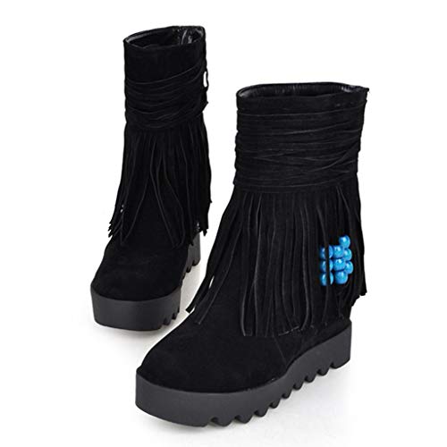 Botas de Mujer Invierno Plataforma Cuña Interior PAOLIAN Botines Bajas Caña Otoño Botas Mujer Tobillo Terciopelo Baratas Zapatos de Mujer Fiesta Tacon Alto Vestir Elegantes con Flecos