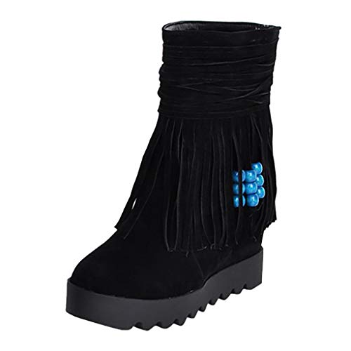 Botas de Mujer Invierno Plataforma Cuña Interior PAOLIAN Botines Bajas Caña Otoño Botas Mujer Tobillo Terciopelo Baratas Zapatos de Mujer Fiesta Tacon Alto Vestir Elegantes con Flecos