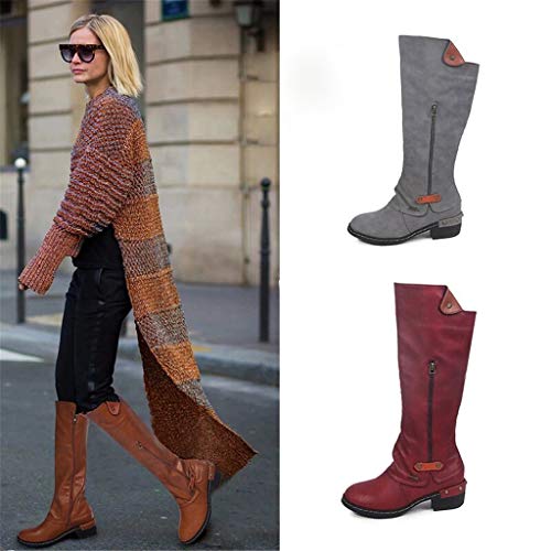 Botas de Mujer Otoño Invierno 2020 Tacon Bajo Zapatos Largas Botas Forrado de Piel Antideslizante Cómodo Cremallera Hebilla