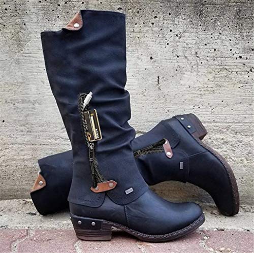 Botas de Mujer Otoño Invierno 2020 Tacon Bajo Zapatos Largas Botas Forrado de Piel Antideslizante Cómodo Cremallera Hebilla