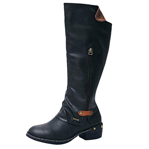 Botas de Mujer Otoño Invierno 2020 Tacon Bajo Zapatos Largas Botas Forrado de Piel Antideslizante Cómodo Cremallera Hebilla