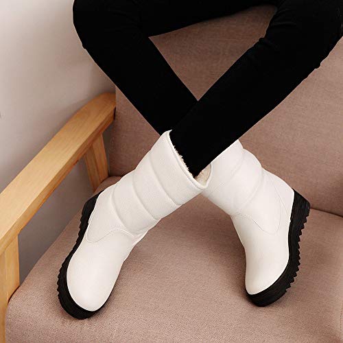 Botas de Nieve Botines Mujer, LANSKIRT Mujeres Cuero Impermeable Sólido Zapatos Planos Invierno Caliente Botas de Nieve Botas de Zapatos Zapatos de Punta Redonda Bota de Tacón Plano