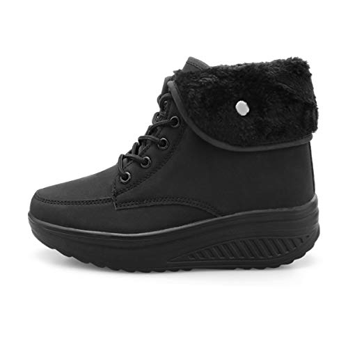 Botas De Nieve De Invierno Mujer Calientes Fur Botines Sneakers Zapatos de Plataforma de Cuña de Fitness Zapatos de Andar Impermeable Anti Deslizante Zapatos Negro-Top （Piel Forrada） 41 EU