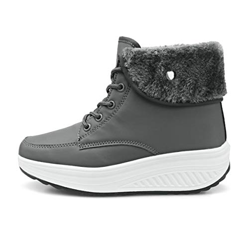 Botas De Nieve De Invierno Mujer Calientes Fur Botines Sneakers Zapatos de Plataforma de Cuña de Fitness Zapatos de Andar Impermeable Anti Deslizante Zapatos Gris Oscuro-Top（Piel Forrada） 35 EU