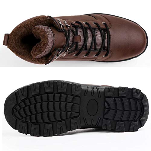 Botas de Nieve Hombre Impermeable Botas de Nieve Cálido Fur Forro Sneakers Zapatos Invierno Marrón 45