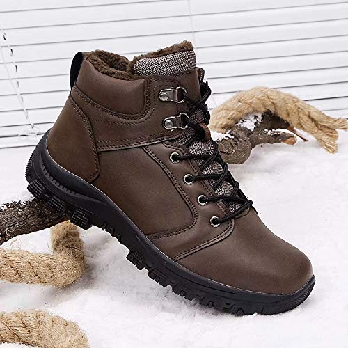 Botas de Nieve Hombre Impermeable Botas de Nieve Cálido Fur Forro Sneakers Zapatos Invierno Marrón 45
