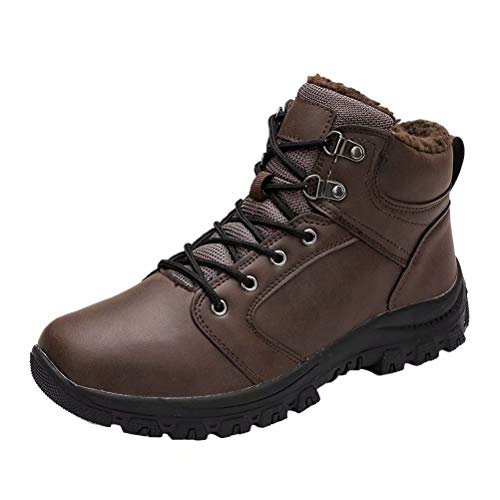 Botas de Nieve Hombre Impermeable Botas de Nieve Cálido Fur Forro Sneakers Zapatos Invierno Marrón 45