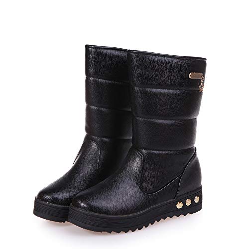 Botas de Nieve Impermeable Plataforma Medio Baratas para Mujer Invierno PAOLIAN Botas de Agua Lluvia caña Medio Forradas Piel Rojas Calentar Zapatos Calientes Señora Zapatillas Aire Libre