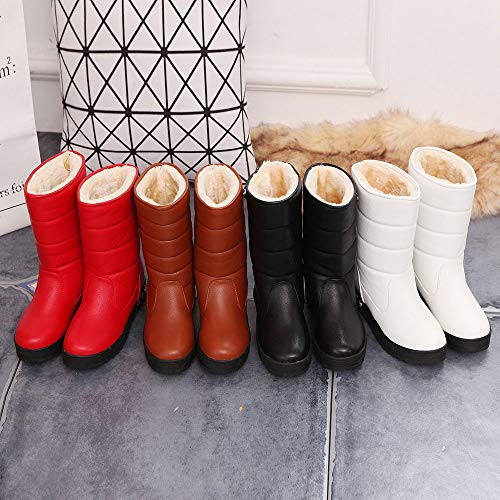 Botas de Nieve Impermeable Plataforma Medio Baratas para Mujer Invierno PAOLIAN Botas de Agua Lluvia caña Medio Forradas Piel Rojas Calentar Zapatos Calientes Señora Zapatillas Aire Libre