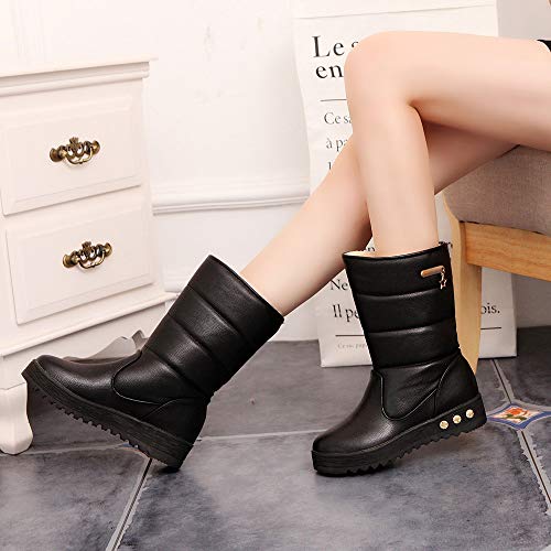 Botas de Nieve Impermeable Plataforma Medio Baratas para Mujer Invierno PAOLIAN Botas de Agua Lluvia caña Medio Forradas Piel Rojas Calentar Zapatos Calientes Señora Zapatillas Aire Libre