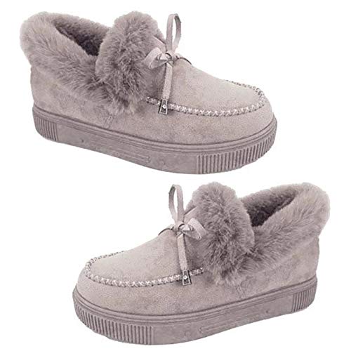 Botas De Nieve para Mujer, Invierno para Mujer, Punta Redonda, Tacón Grueso, Tobillo De Corte Bajo, Botas para La Nieve, Mocasines Cálidos De Felpa Gris 38