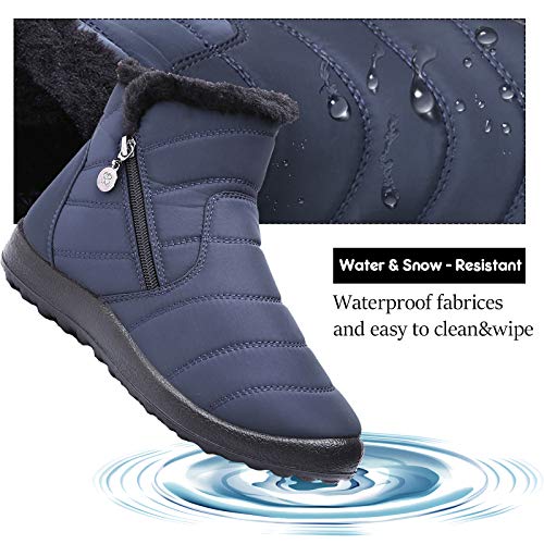 Botas de Nieve para Mujer,Camfosy Botines de Invierno Impermeables Piel Interior cálida Zapatos Planos Tacón Plano Ciudad Botas Antideslizante Cómoda Negro Azul Rojo 2020