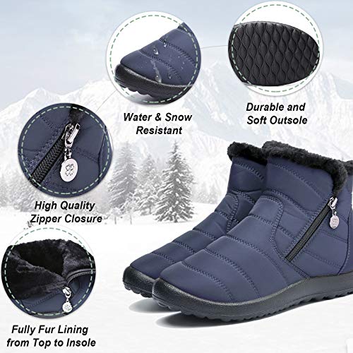 Botas de Nieve para Mujer,Camfosy Botines de Invierno Impermeables Piel Interior cálida Zapatos Planos Tacón Plano Ciudad Botas Antideslizante Cómoda Negro Azul Rojo 2020