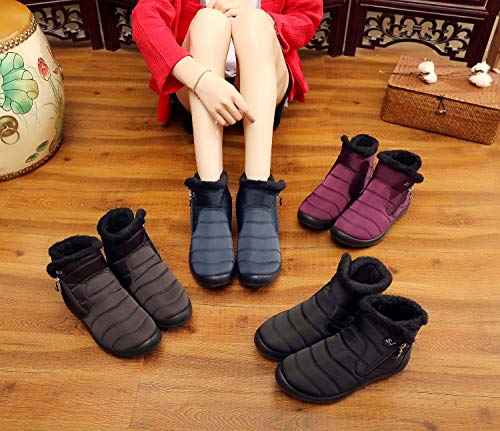 Botas de Nieve Zapatos Mujer,Popoti Botas de Nieve Cremallera Calientes Botines Forradas Cortas Ankle Boots Algodón Zapatos Invierno Aire Libre Sport Botines (Negro-1, 41)
