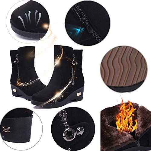 Botas de Nieve Zapatos para Invierno Mujer Piel Forradas Calientes Casual Calzado Antideslizante Botines Negro 39EU=40CN