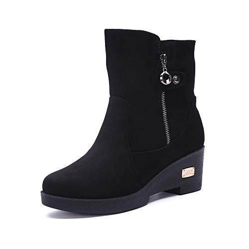 Botas de Nieve Zapatos para Invierno Mujer Piel Forradas Calientes Casual Calzado Antideslizante Botines Negro 39EU=40CN