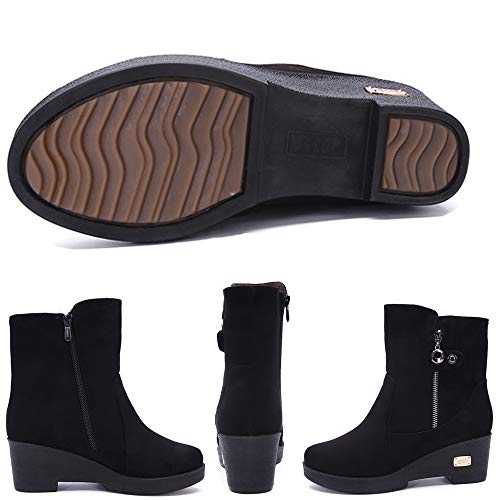 Botas de Nieve Zapatos para Invierno Mujer Piel Forradas Calientes Casual Calzado Antideslizante Botines Negro 39EU=40CN