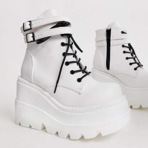 Botas de Plataforma Alta para Mujer, Moda, Hebilla, Correa, Punta Redonda, cuña, Tacones Altos, Primavera, otoño, con Cordones, Botines Punk góticos