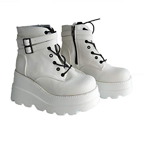 Botas de Plataforma Alta para Mujer, Moda, Hebilla, Correa, Punta Redonda, cuña, Tacones Altos, Primavera, otoño, con Cordones, Botines Punk góticos
