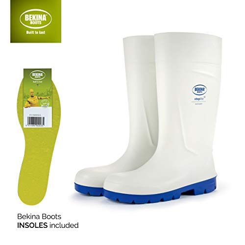 Botas de Seguridad con Puntera de Acero para la Industria alimentaria, fáciles de Limpiar y desinfectar, Incl. Suela incrustada para pies Secos, Gran Comodidad de Uso, Blanco, EU 42