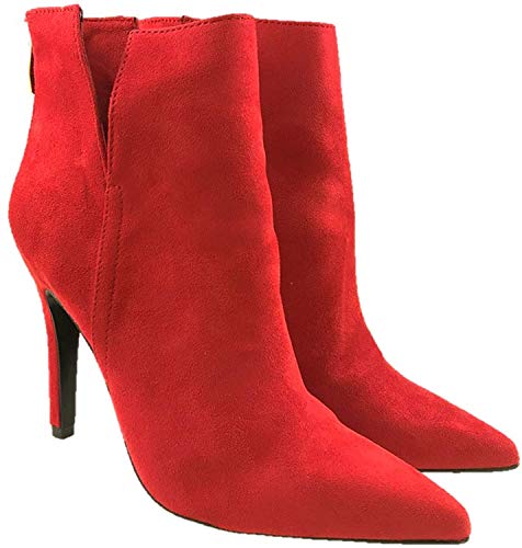 Botas de tacón alto para mujer, de piel sintética, con forro y puntera puntiaguda, con cremallera, talla 33-8, color Rojo, talla 37 EU