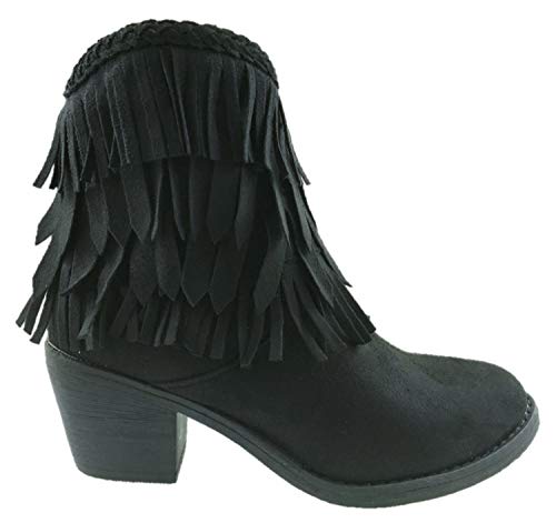 Botas de vaquero de ante sintético con flecos en el tobillo y cremallera lateral, tacón ancho, talla 38 a 42, color Negro, talla 39 EU