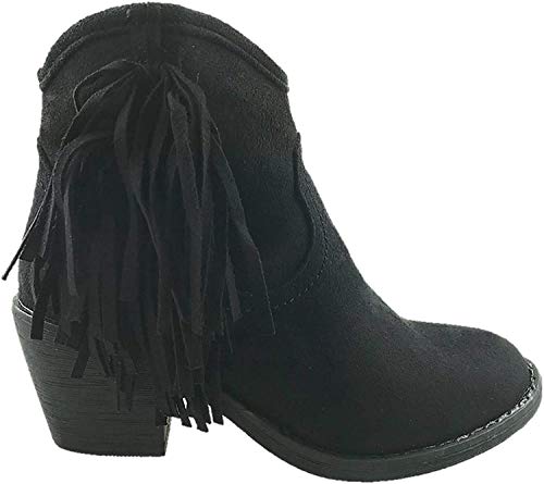 Botas de vaquero de ante sintético con flecos en el tobillo y cremallera lateral, tacón ancho, talla 38 a 42, color Negro, talla 39.5 EU