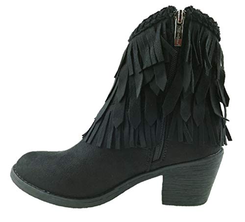 Botas de vaquero de ante sintético con flecos en el tobillo y cremallera lateral, tacón ancho, talla 38 a 42, color Negro, talla 41 EU