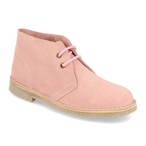 Botas Desierto Pisamierdas para Mujer con Piel Serraje, Suela Crepe Antideslizante y Cordones. Comodas, practicas e Ideales para Primavera-Verano. Talla 39 Rosa