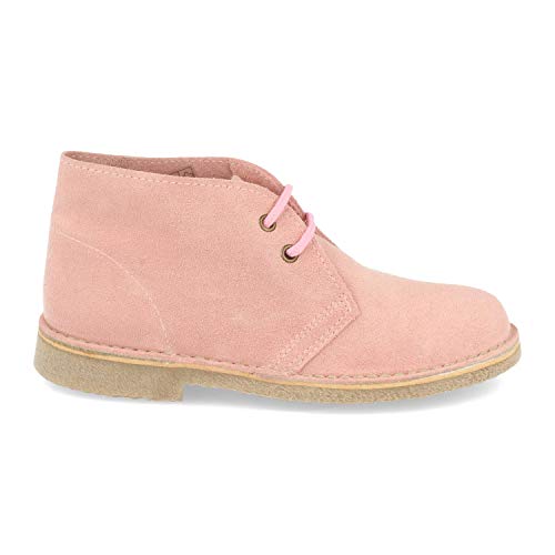 Botas Desierto Pisamierdas para Mujer con Piel Serraje, Suela Crepe Antideslizante y Cordones. Comodas, practicas e Ideales para Primavera-Verano. Talla 39 Rosa