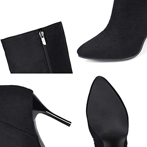 Botas-Elásticas Mujer, Punta Puntiaguda Tacón Aguja Botas Altas hasta Rodilla, Botas Altas Piel Ante Cremallera Lateral,Beige,39